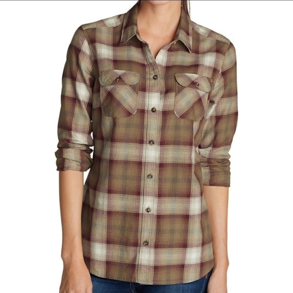 Eddie Bauer Women's Plaid Flannel Button-Down Shirt NWOT